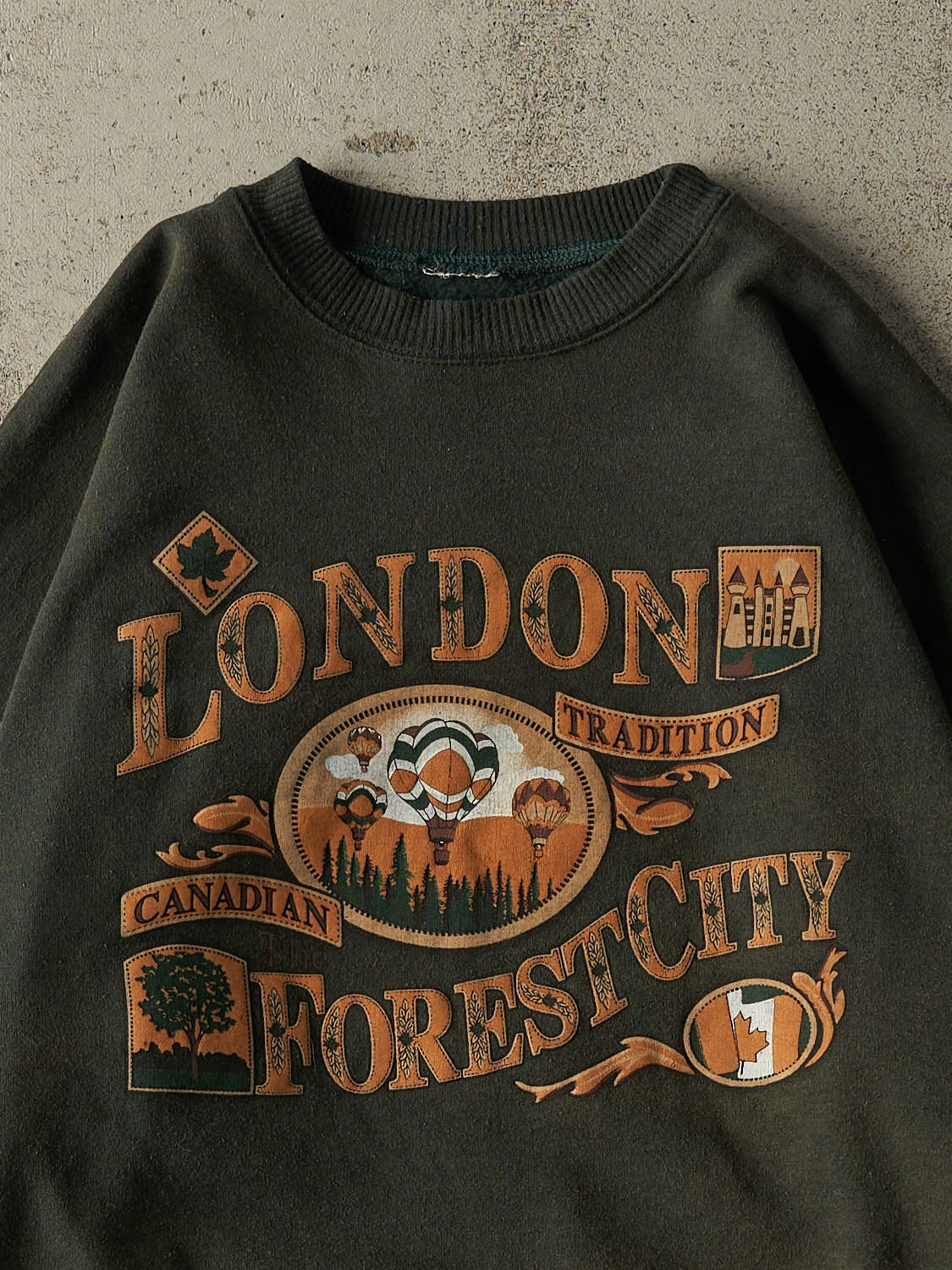 Vintage 90s Green London Ontario The Forest City Crewneck (L)