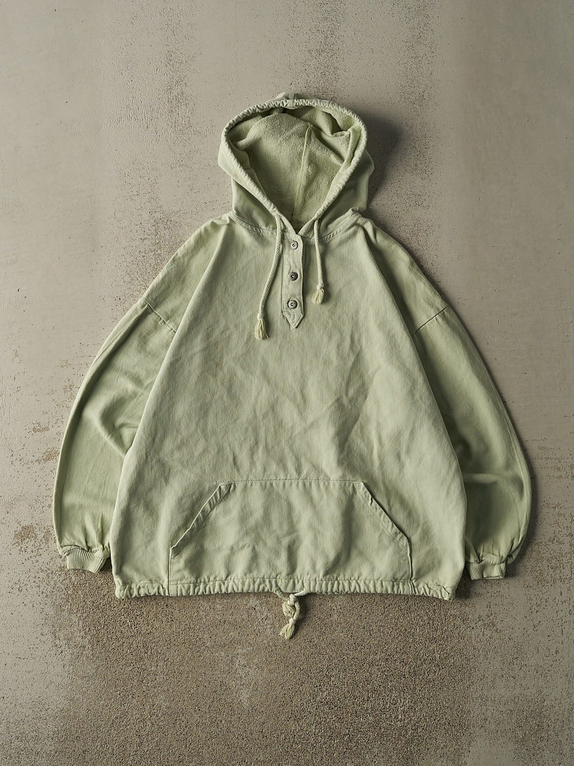 Vintage 90s Pastel Green Quarter Button Lightweight Hoodie (L)