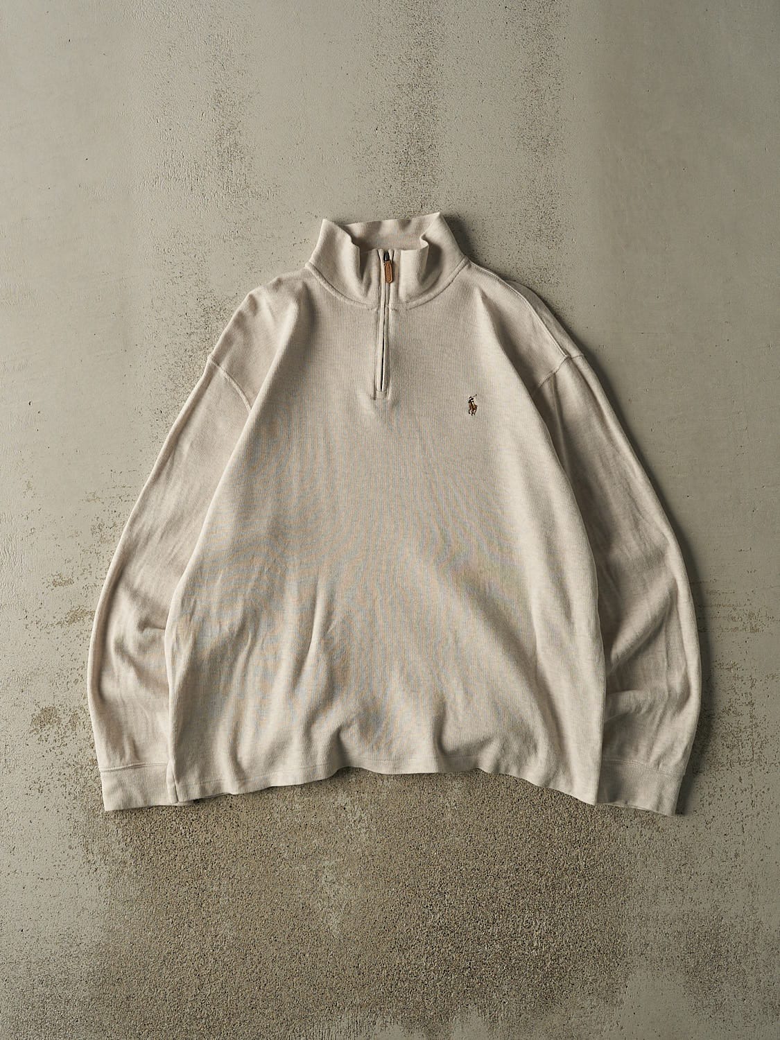 Vintage Y2K Beige Polo Quarter Zip Knit (XL)