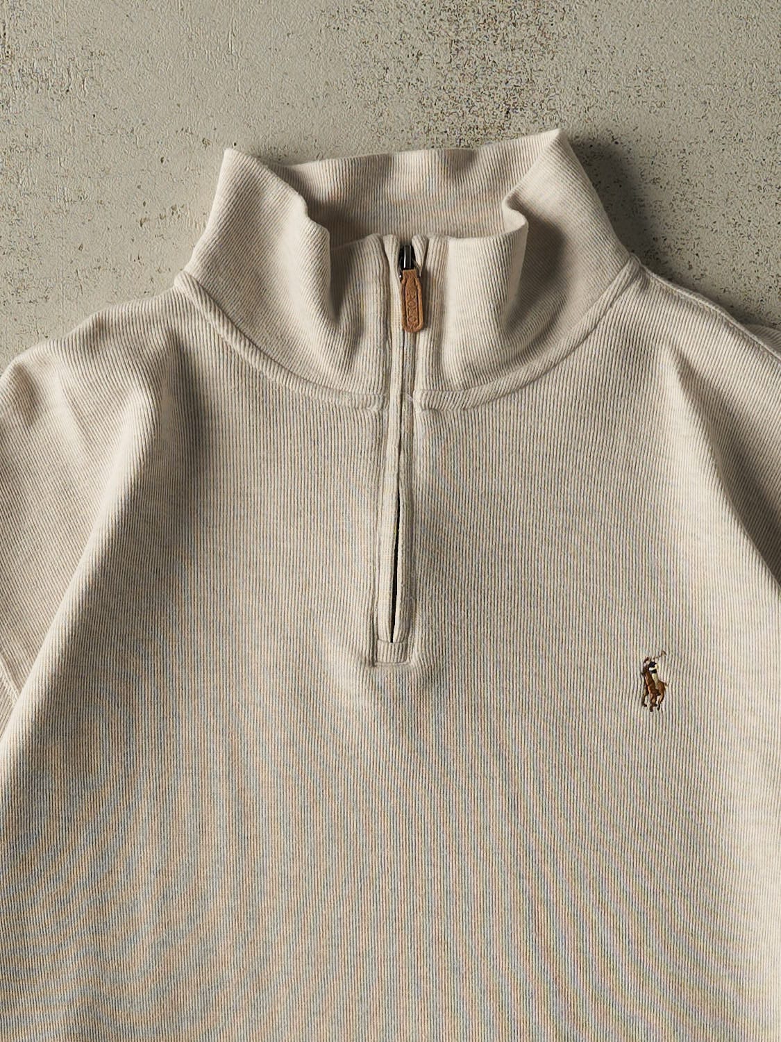 Vintage Y2K Beige Polo Quarter Zip Knit (XL)