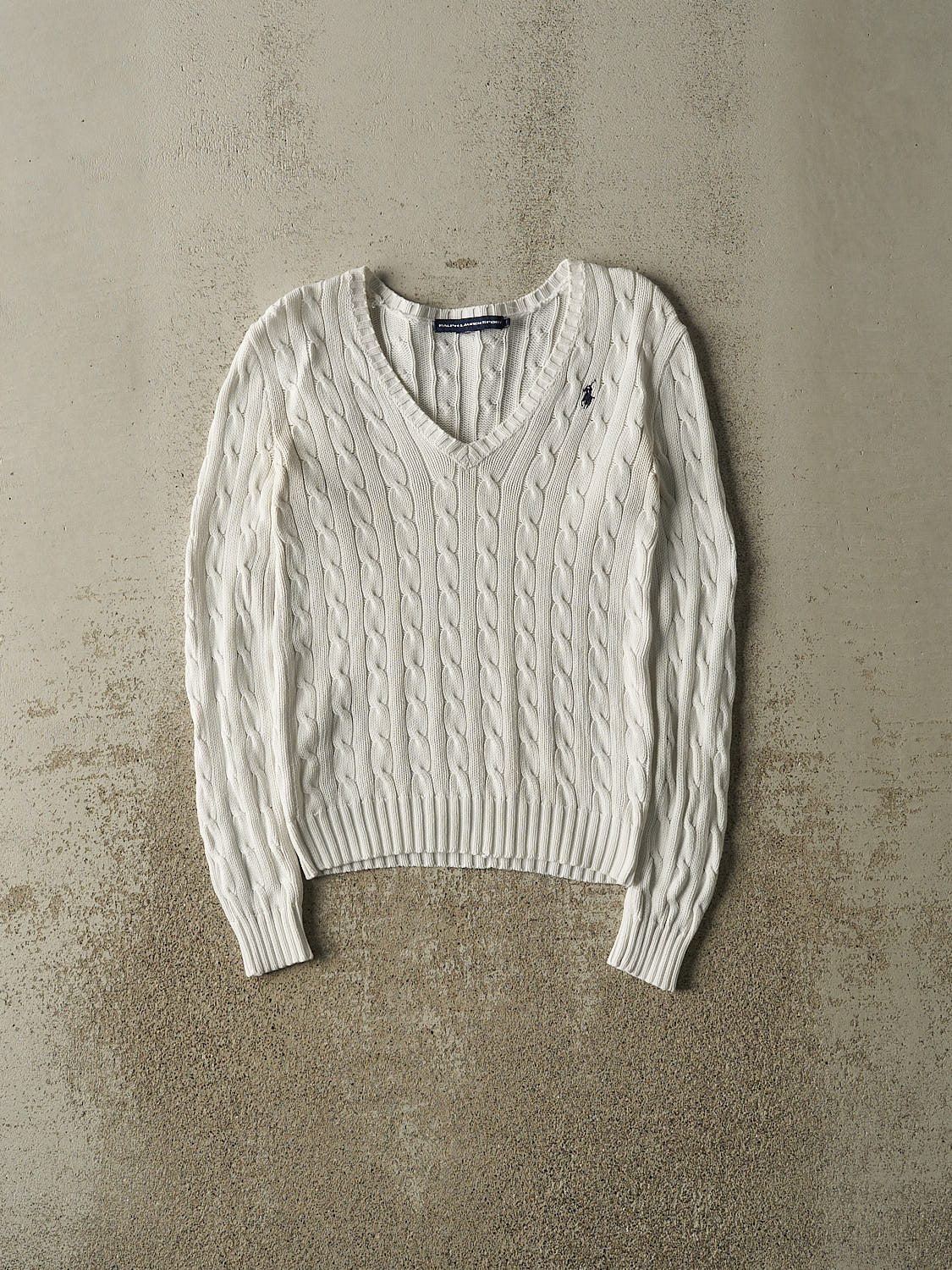 Vintage 90s White Polo Cable Knit Pullover (XXS)