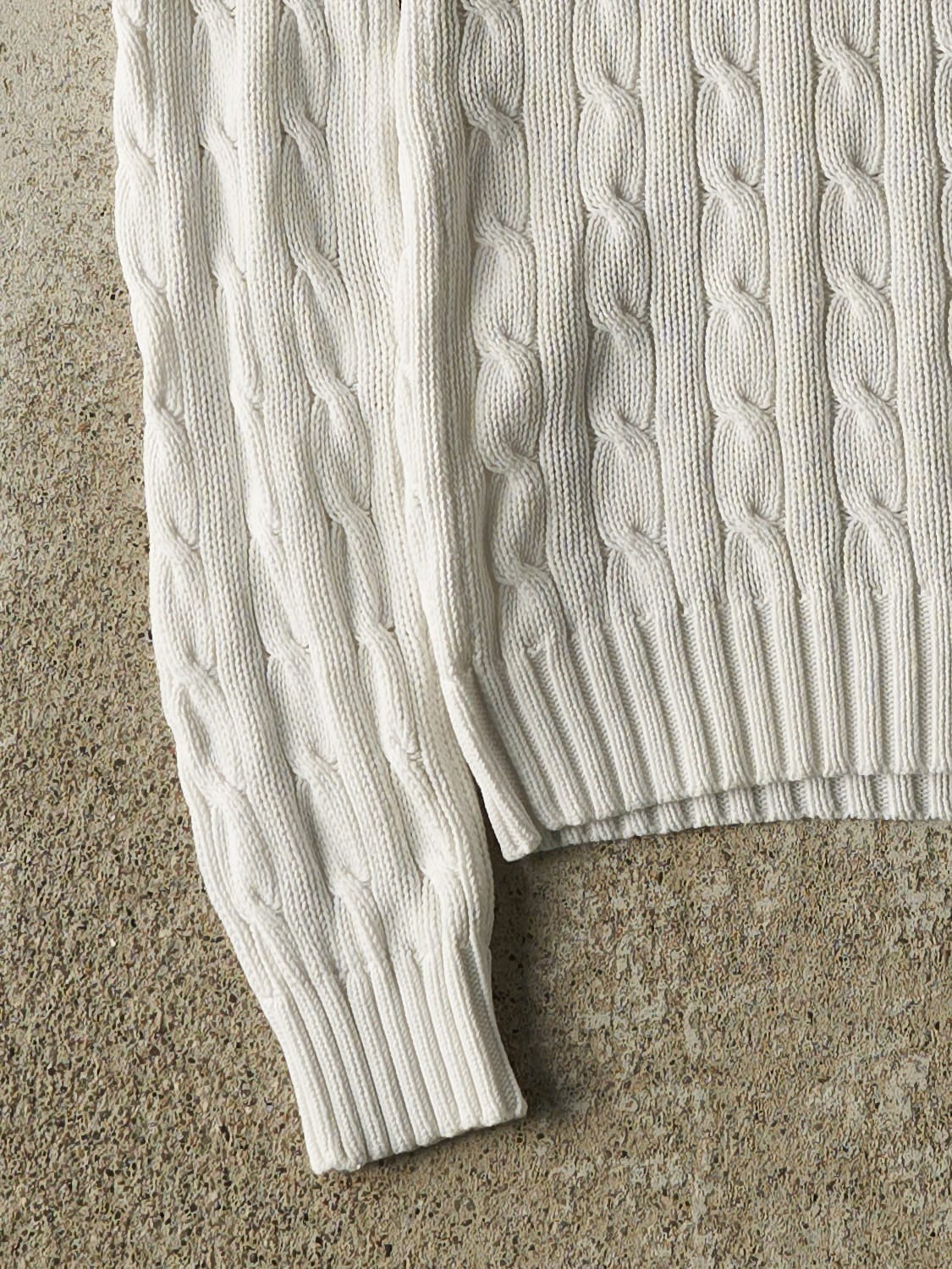 Vintage 90s White Polo Cable Knit Pullover (XXS)