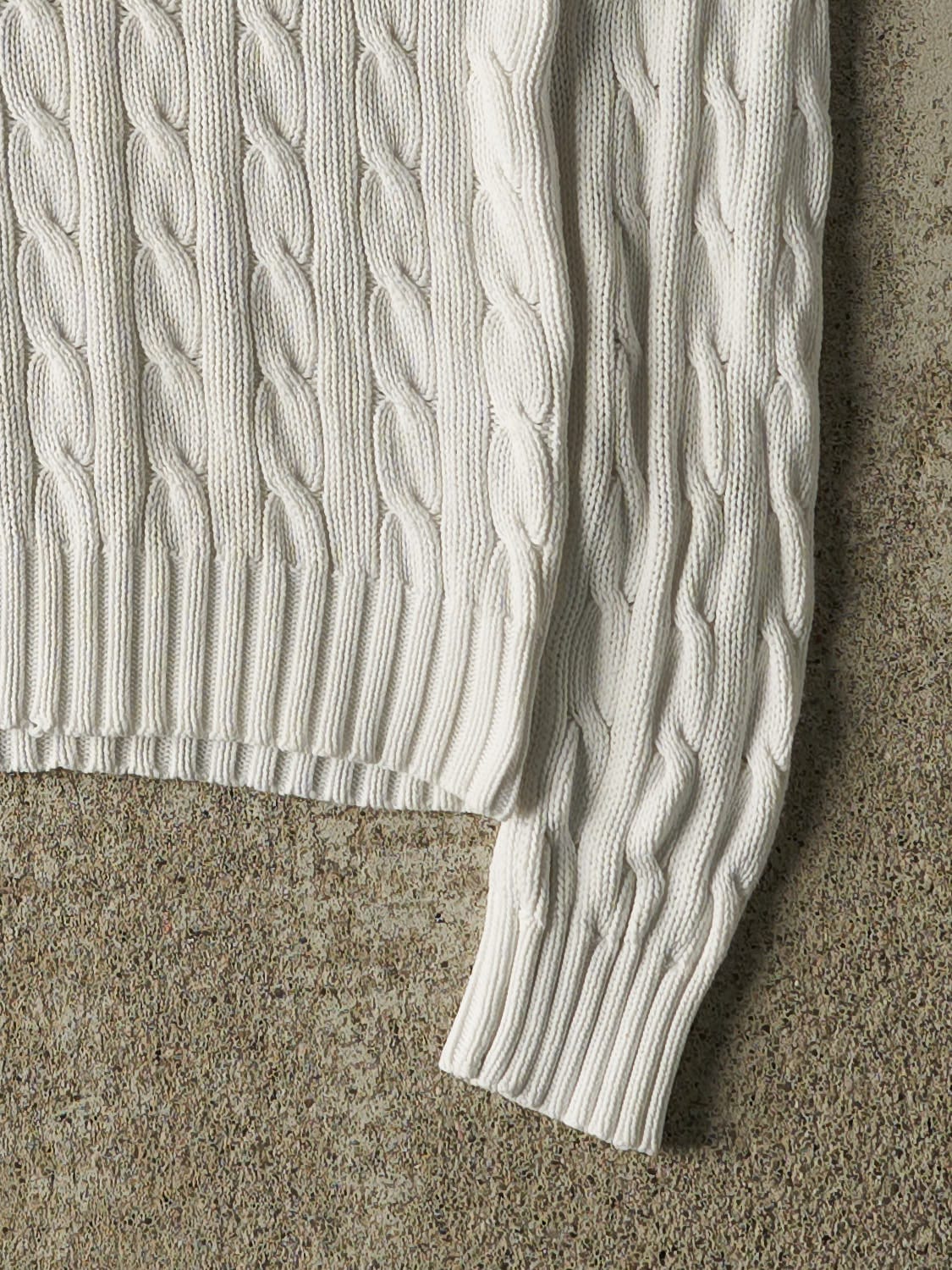 Vintage 90s White Polo Cable Knit Pullover (XXS)