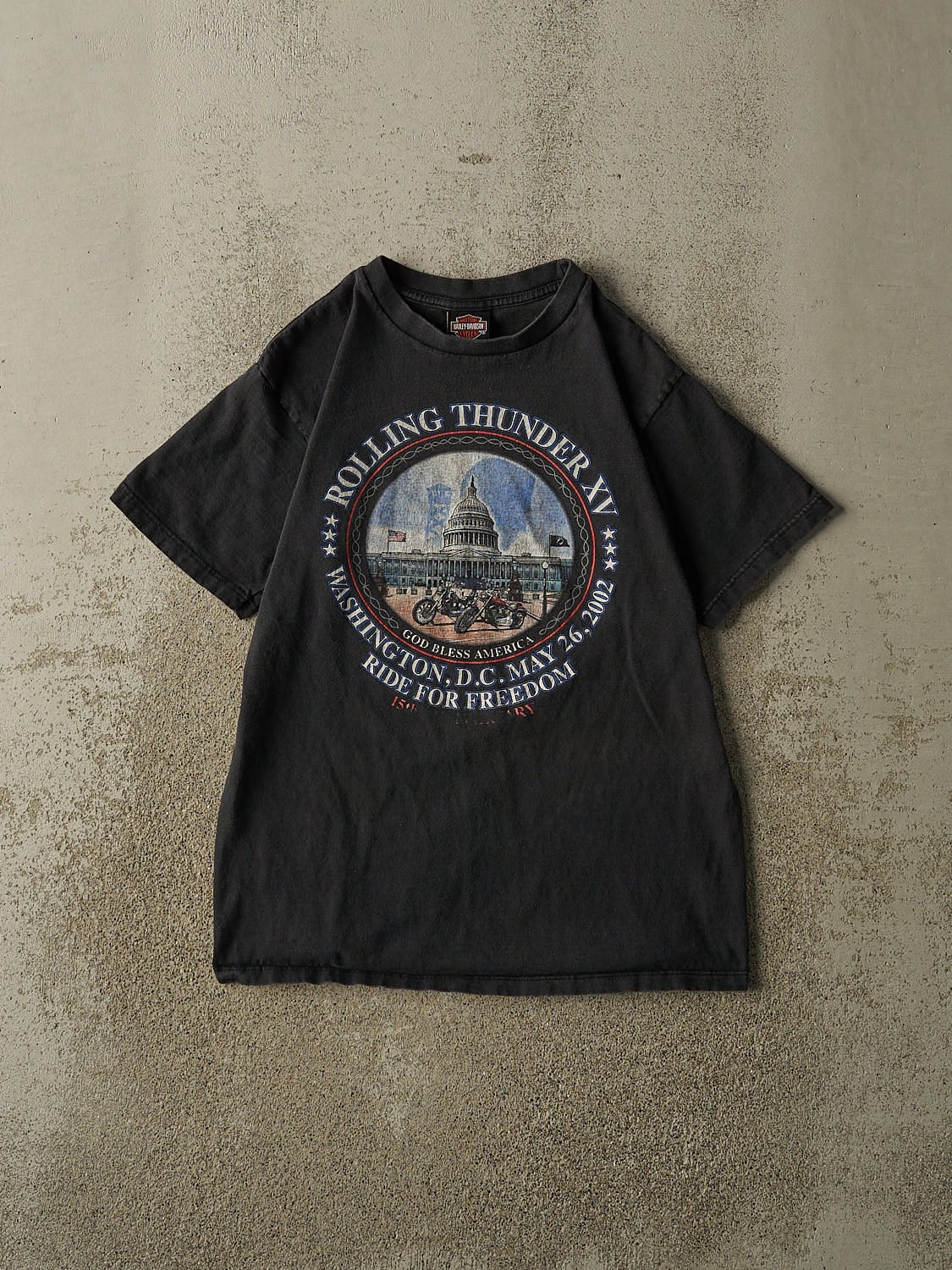 Vintage 02' Faded Black Harley Davidson Washington Tee (S/M)