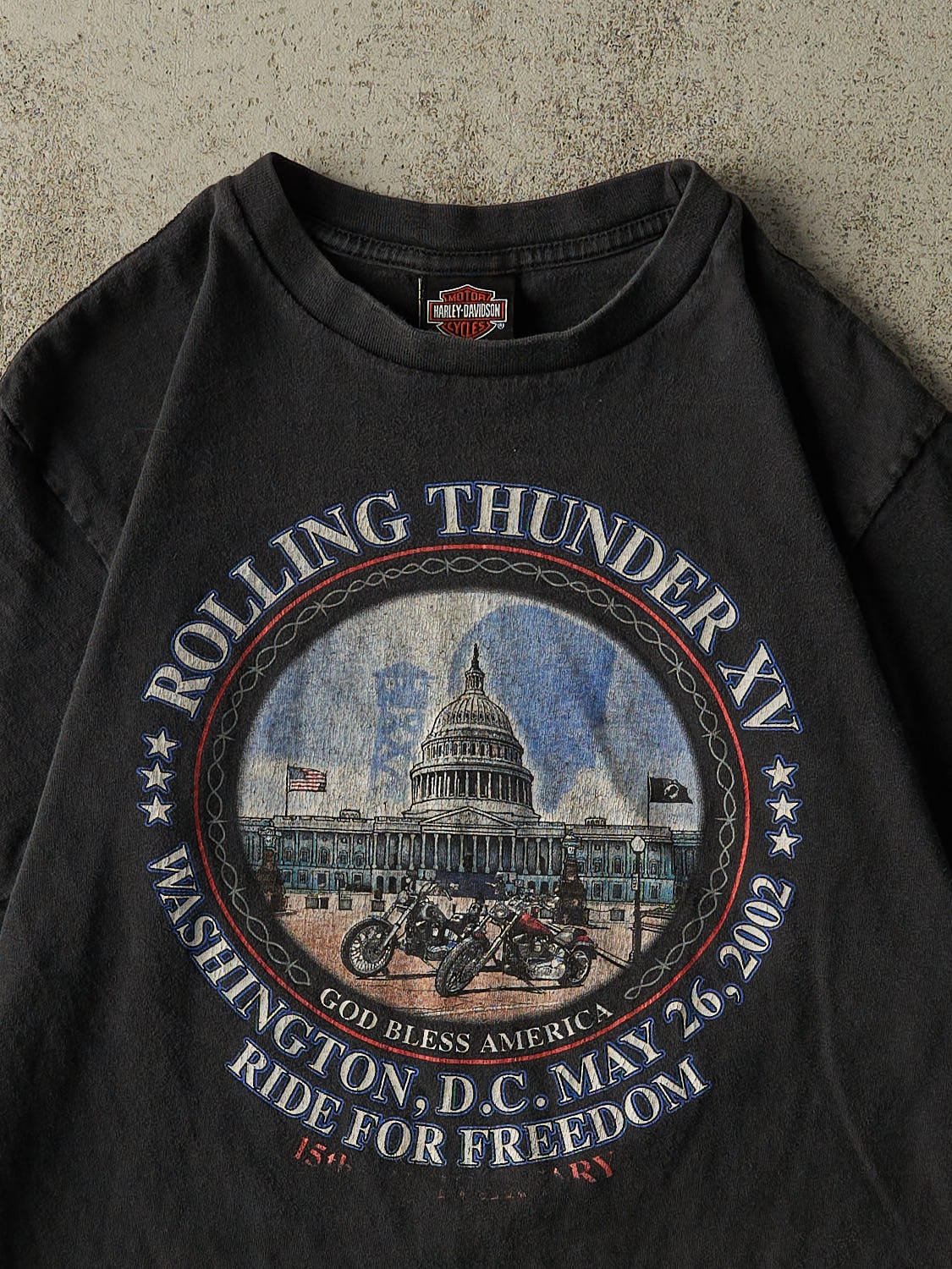 Vintage 02' Faded Black Harley Davidson Washington Tee (S/M)