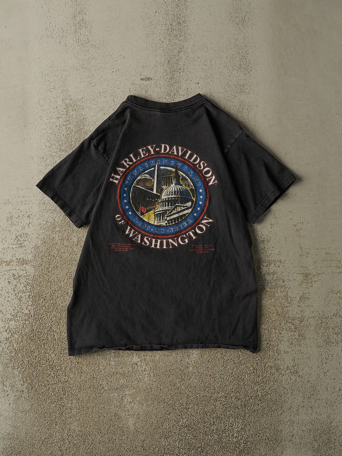 Vintage 02' Faded Black Harley Davidson Washington Tee (S/M)