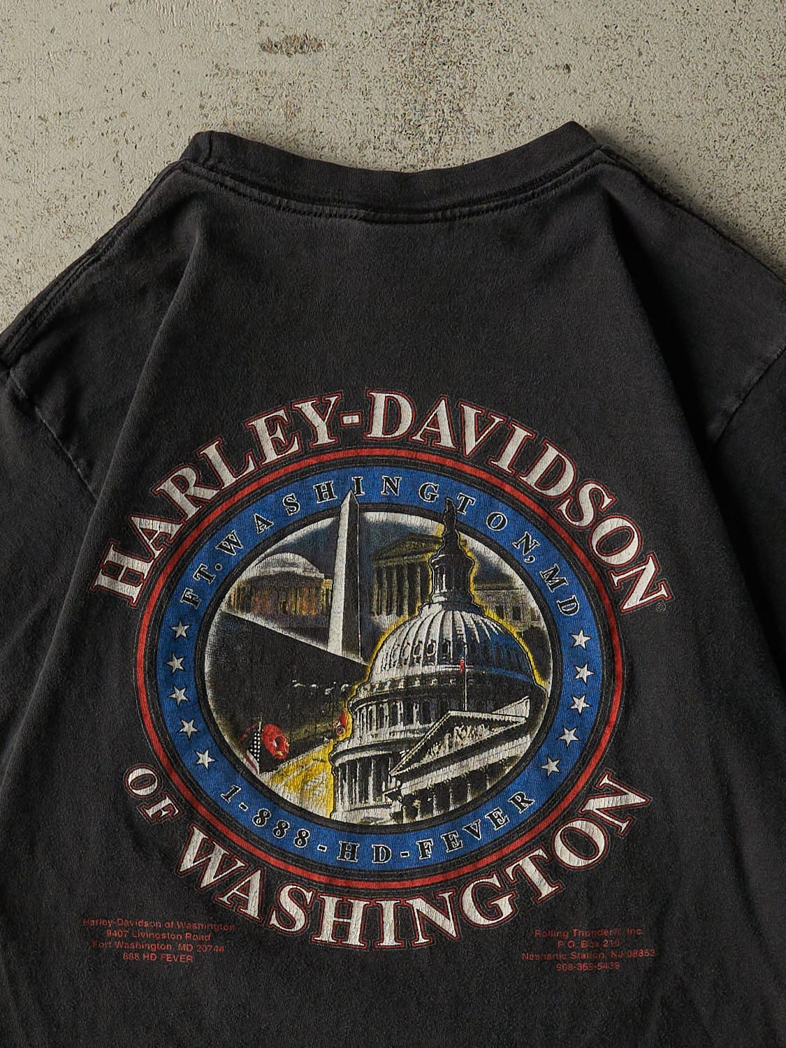 Vintage 02' Faded Black Harley Davidson Washington Tee (S/M)