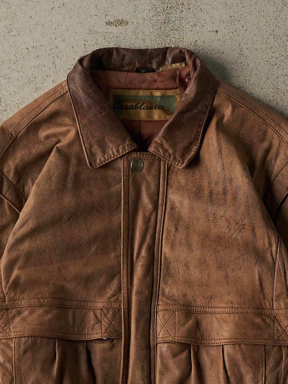 Vintage 80s Brown Leather Bomber Jacket (S/M)