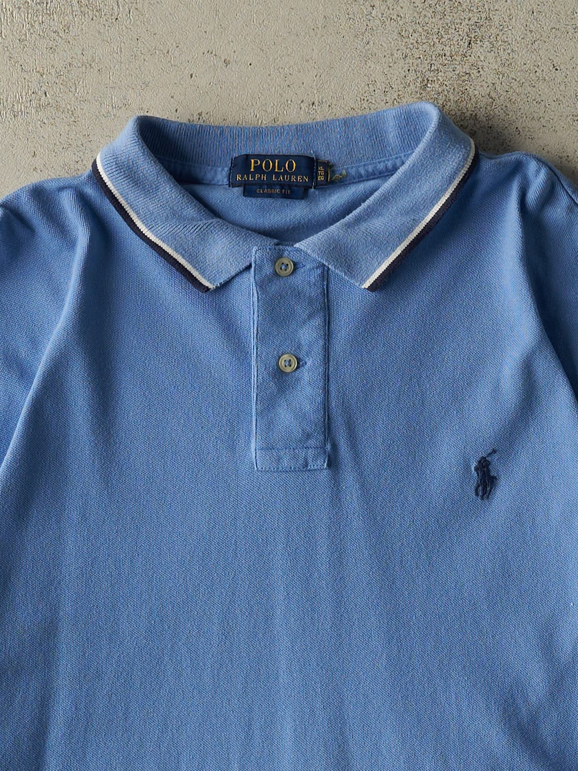 Vintage Y2K Baby Blue Polo Quarter Button Tee (XL)