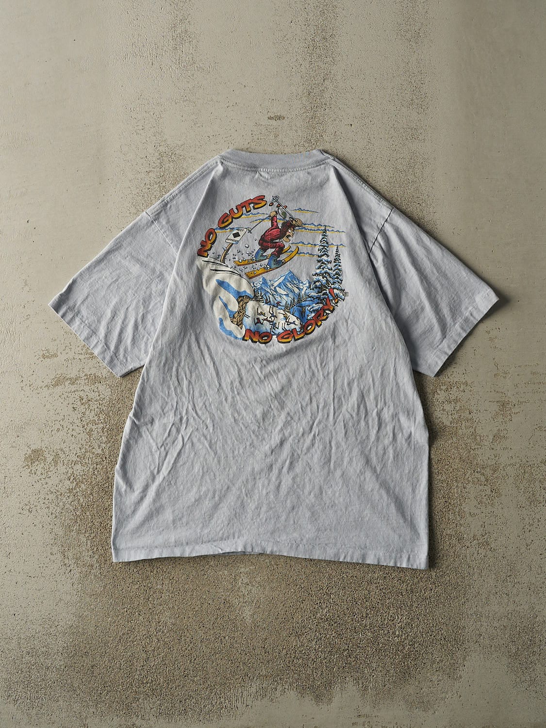 Vintage 90s Baby Blue Mammoth Lakes No Guts No Glory Pocket Tee (L)