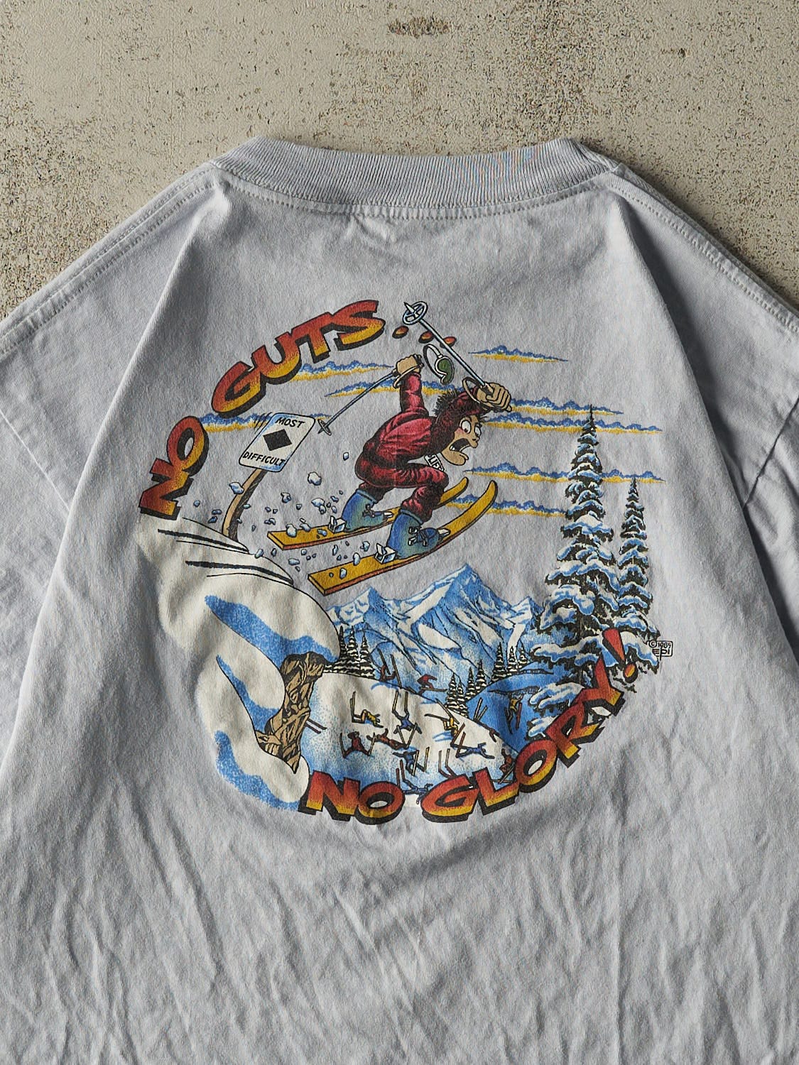 Vintage 90s Baby Blue Mammoth Lakes No Guts No Glory Pocket Tee (L)