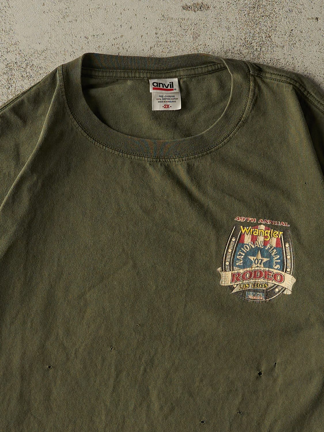Vintage 07' Sun Faded Green Wrangler Rodeo Las Vegas Tee (XL)