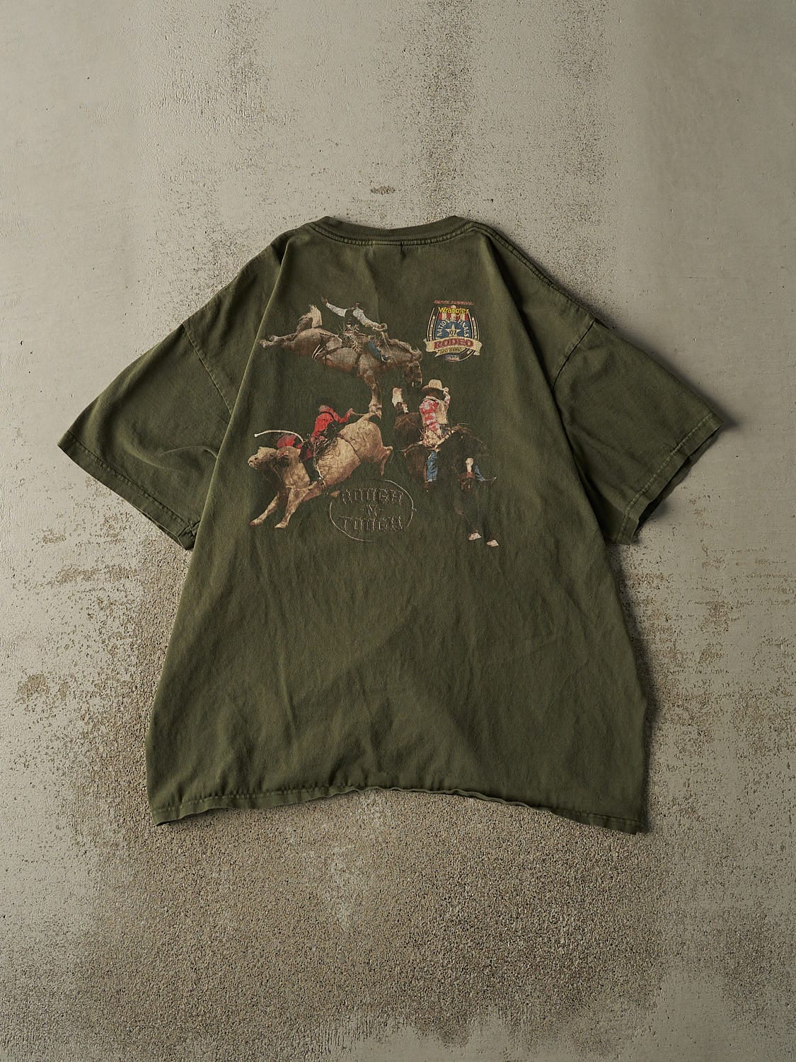 Vintage 07' Sun Faded Green Wrangler Rodeo Las Vegas Tee (XL)
