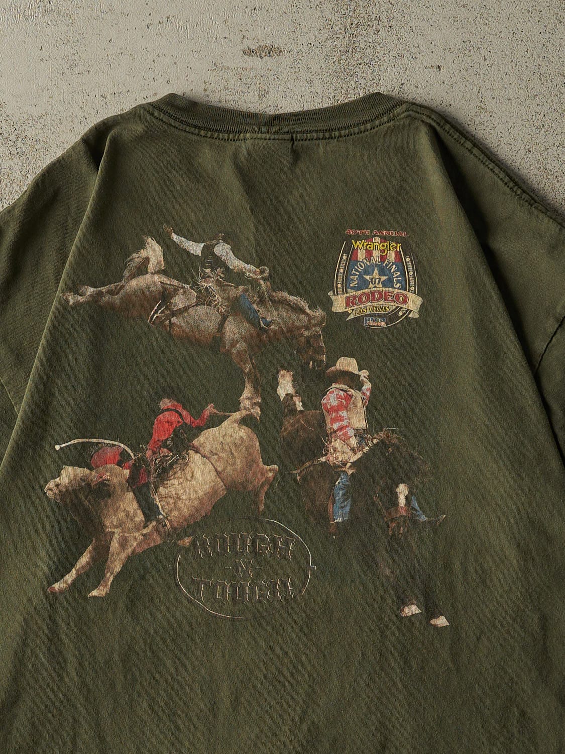 Vintage 07' Sun Faded Green Wrangler Rodeo Las Vegas Tee (XL)