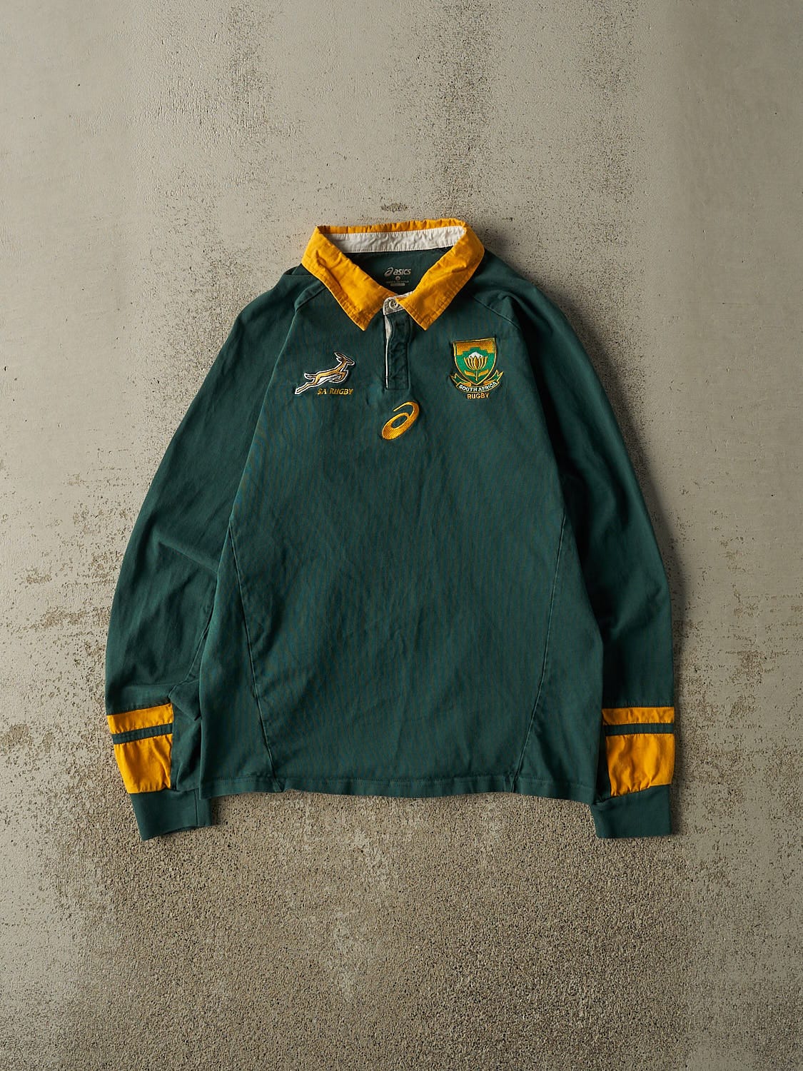 Vintage Y2K Green Asics x South Africa Rugby Quarter Button Long Sleeve (S/M)