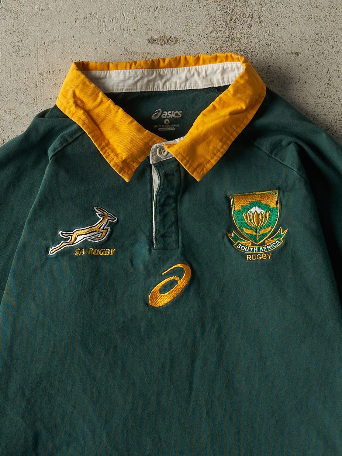 Vintage Y2K Green Asics x South Africa Rugby Quarter Button Long Sleeve (S/M)