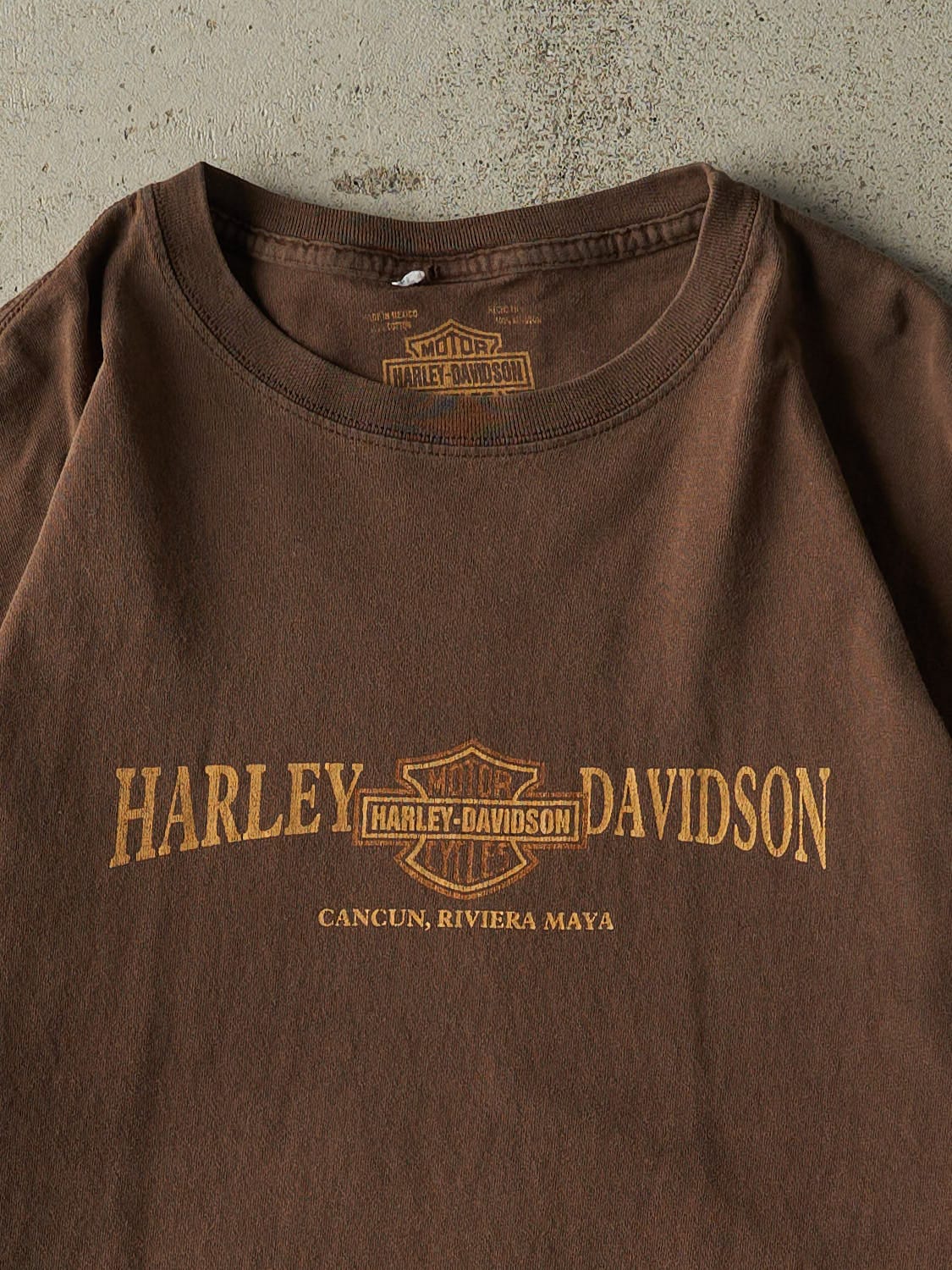 Vintage Y2K Sun Faded Brown Harley Davidson Cancun Tee (L/XL)