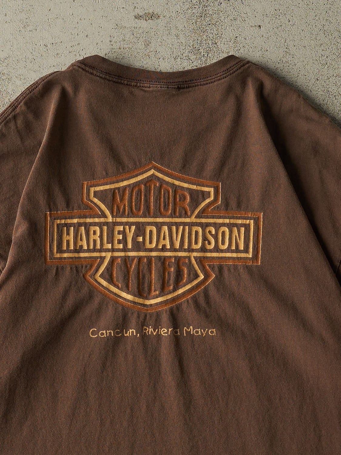 Vintage Y2K Sun Faded Brown Harley Davidson Cancun Tee (L/XL)