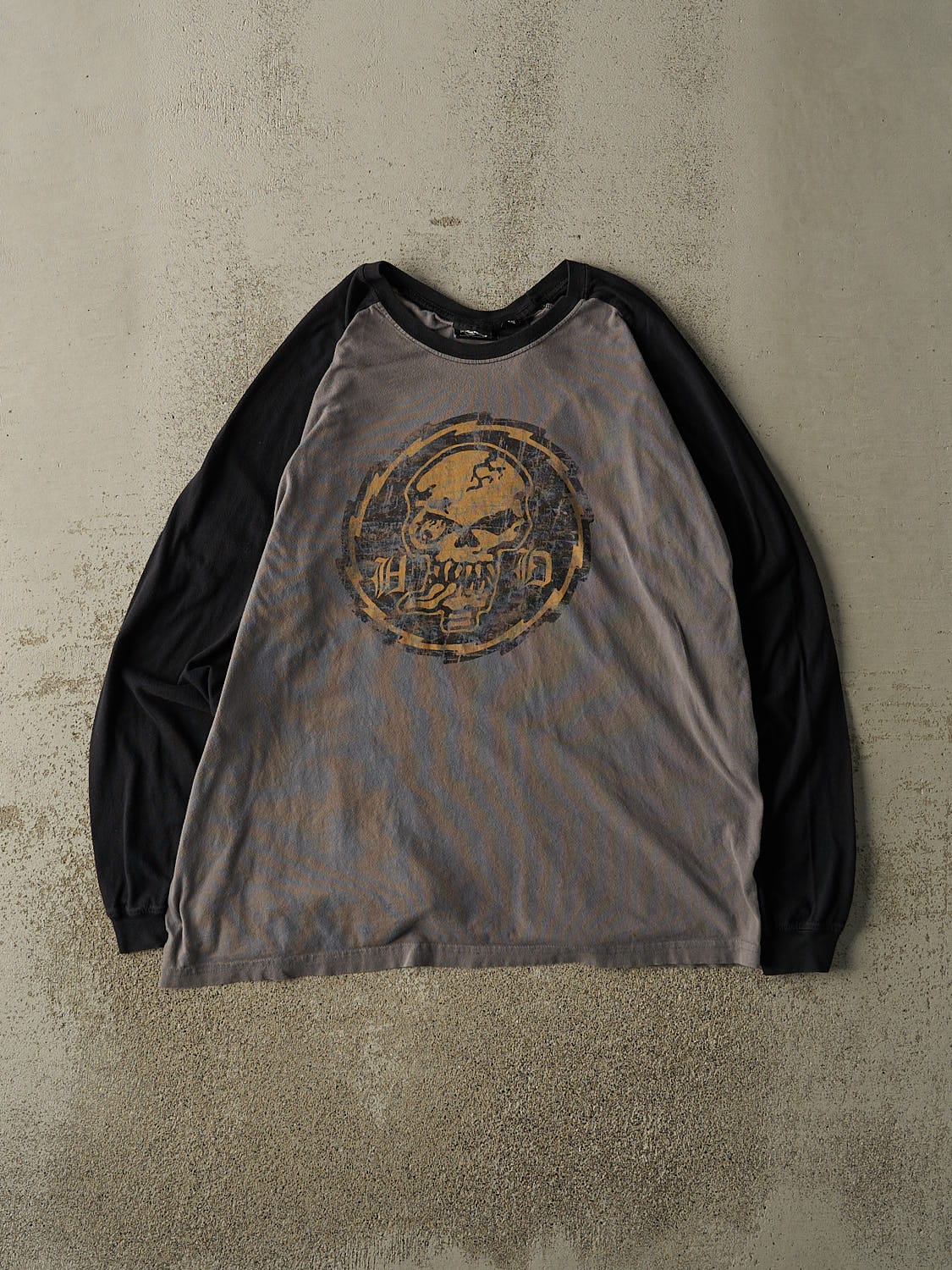 Vintage Y2K Charcoal Grey & Black Harley Davidson Long Sleeve (L/XL)