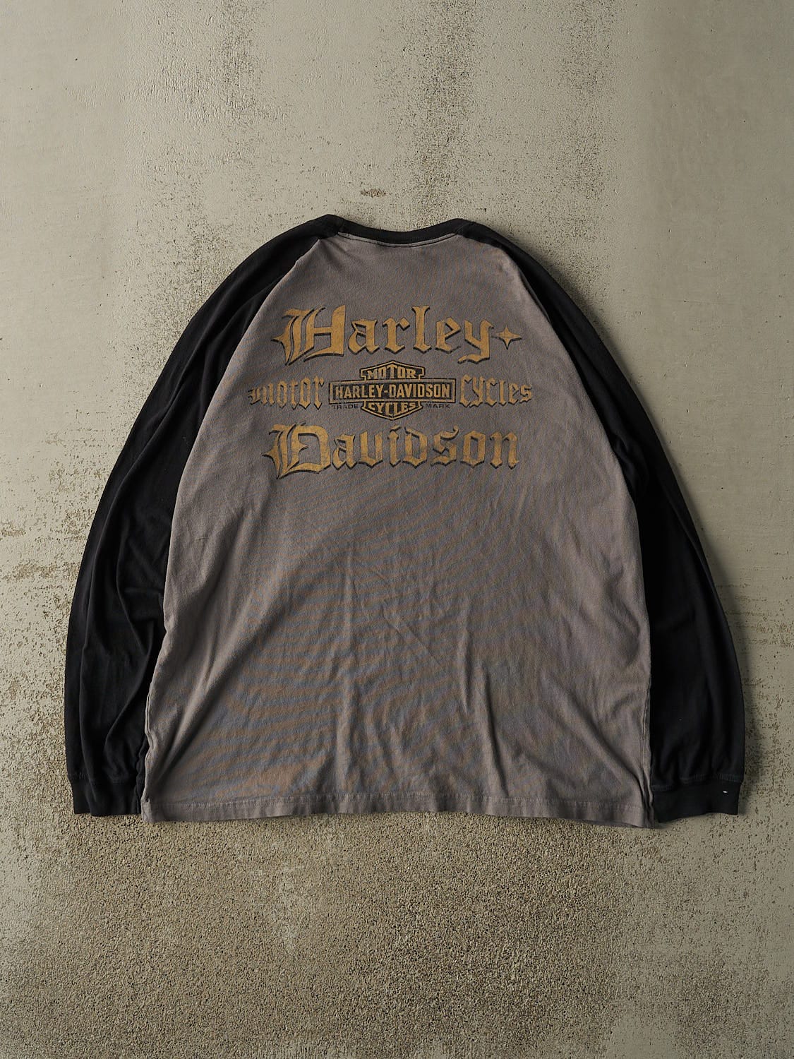 Vintage Y2K Charcoal Grey & Black Harley Davidson Long Sleeve (L/XL)