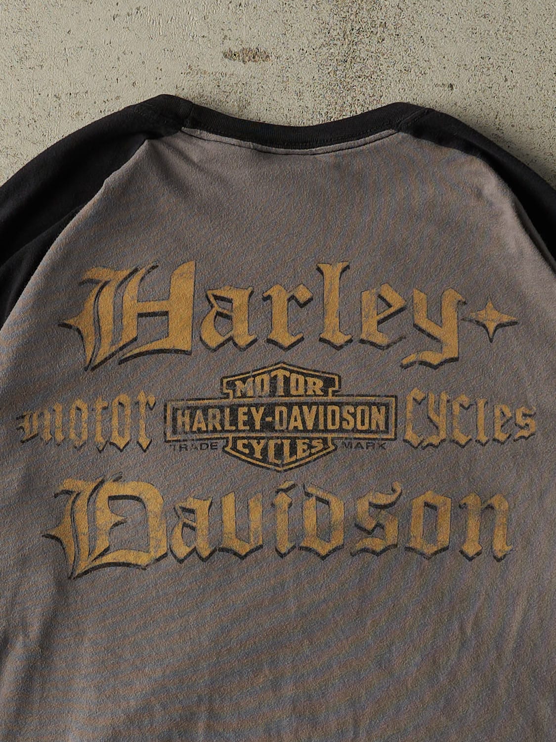 Vintage Y2K Charcoal Grey & Black Harley Davidson Long Sleeve (L/XL)
