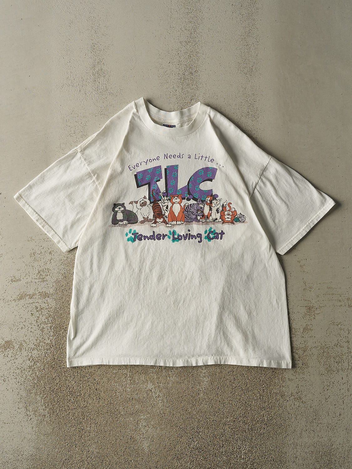 Vintage 90s White Tender Loving Cat Tee (XL)