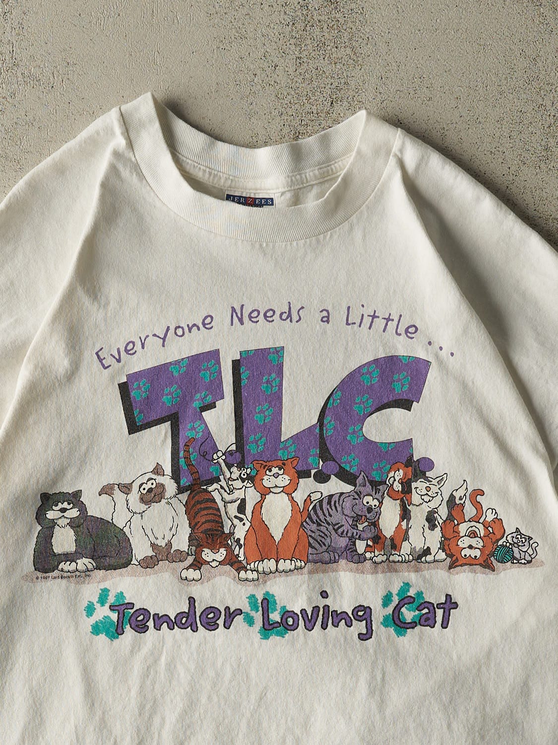 Vintage 90s White Tender Loving Cat Tee (XL)