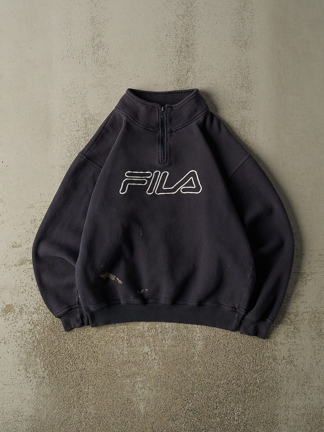 Vintage 90s Navy Blue Fila Embroidered Quarter Zip Sweater (M/L)