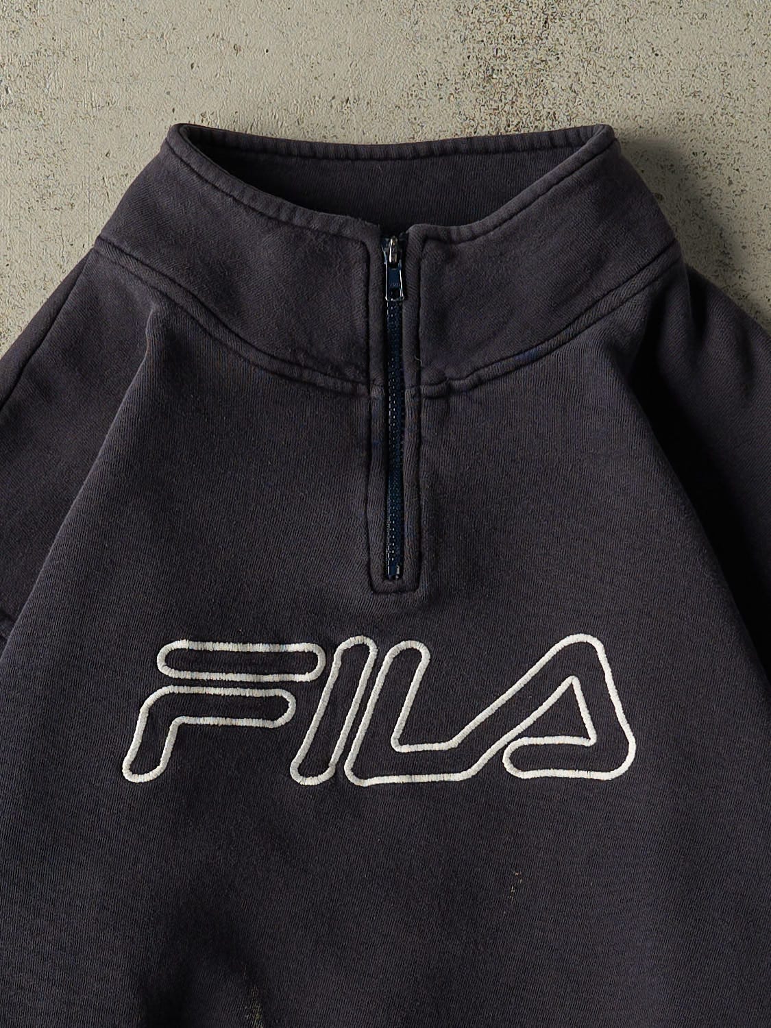 Vintage 90s Navy Blue Fila Embroidered Quarter Zip Sweater (M/L)