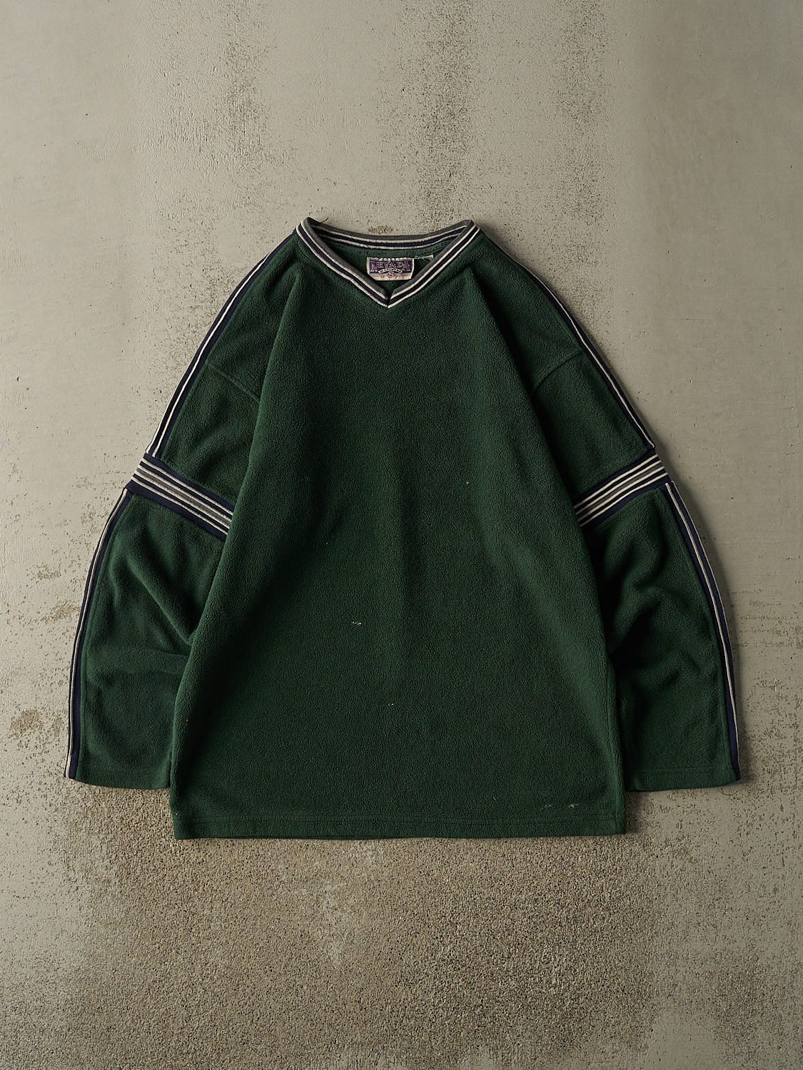 Vintage 90s Green Striped Fleece Long Sleeve (XL)