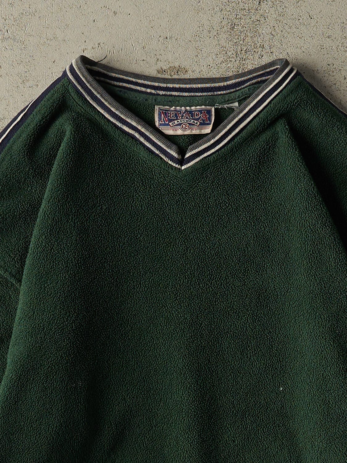Vintage 90s Green Striped Fleece Long Sleeve (XL)