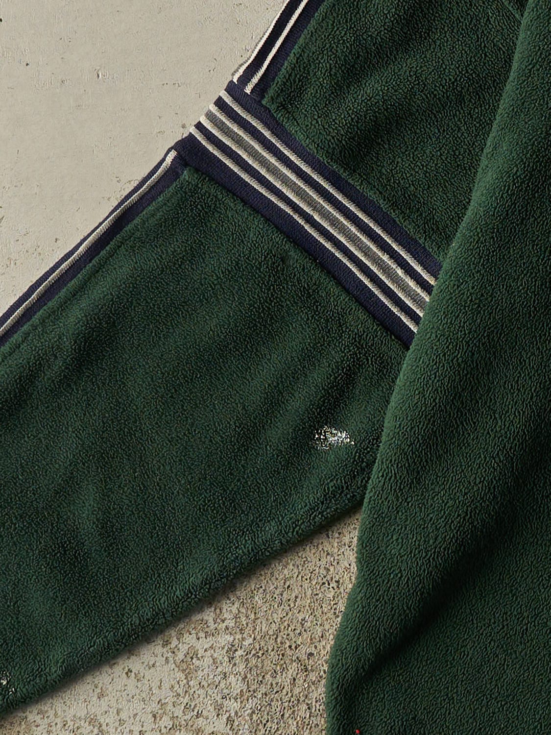 Vintage 90s Green Striped Fleece Long Sleeve (XL)