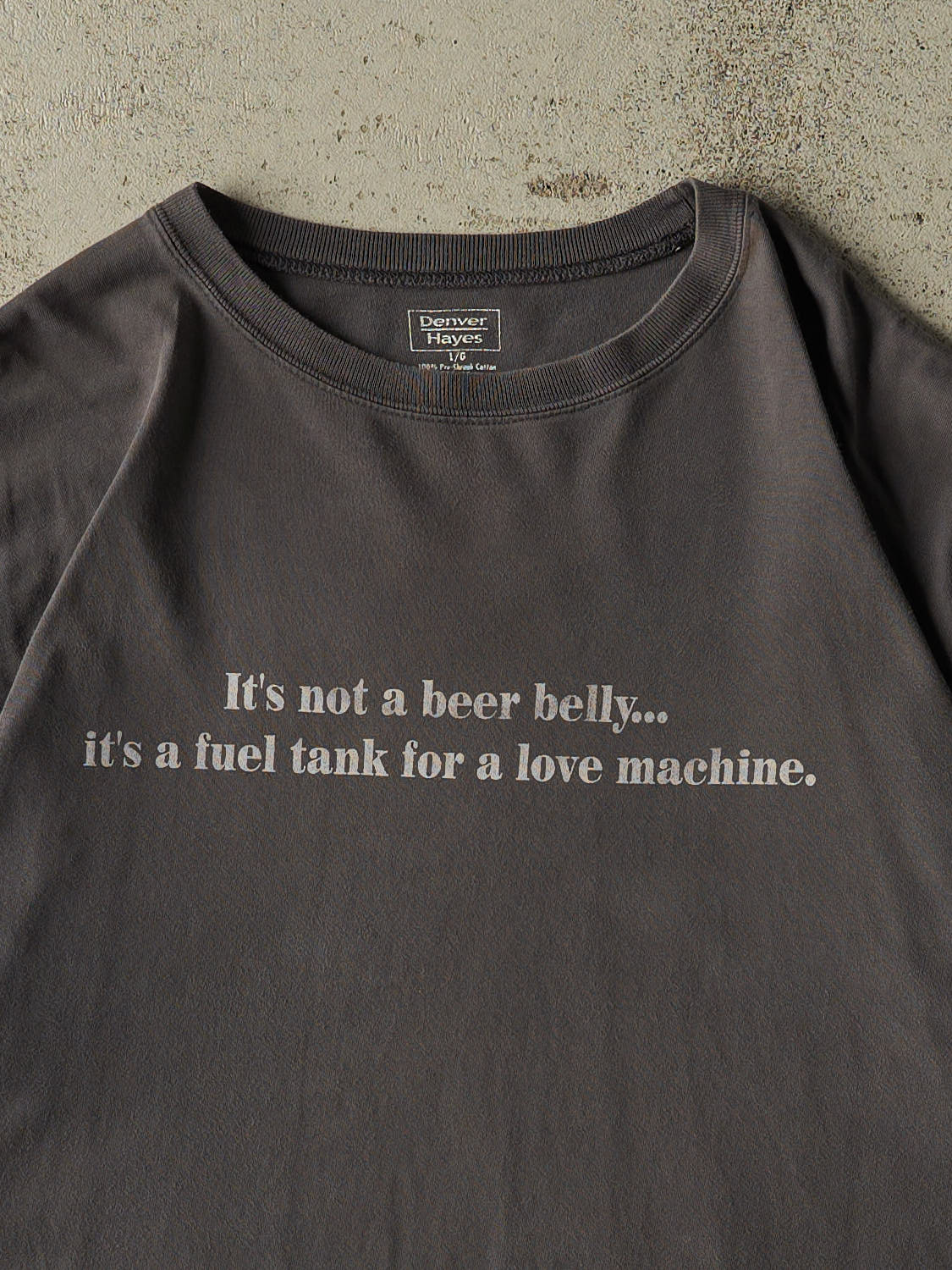 Vintage Y2K Charcoal Grey "It's Not A Beer Belly... It's A Fuel Tank For A Love Machine." Tee (XL)