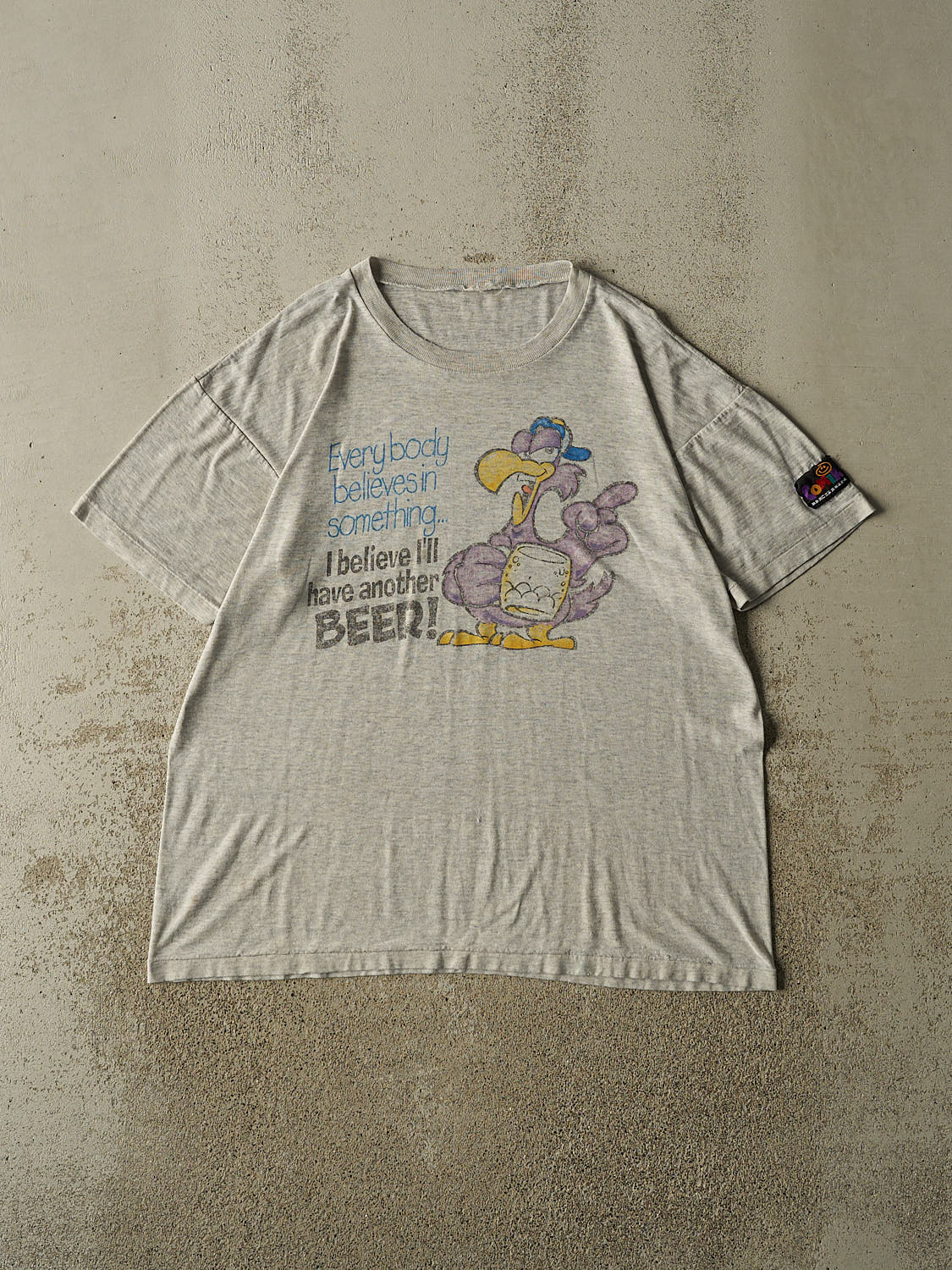 Vintage 90s Heather Grey "Everybody Believes In Something" Single Stitch Tee (XL)