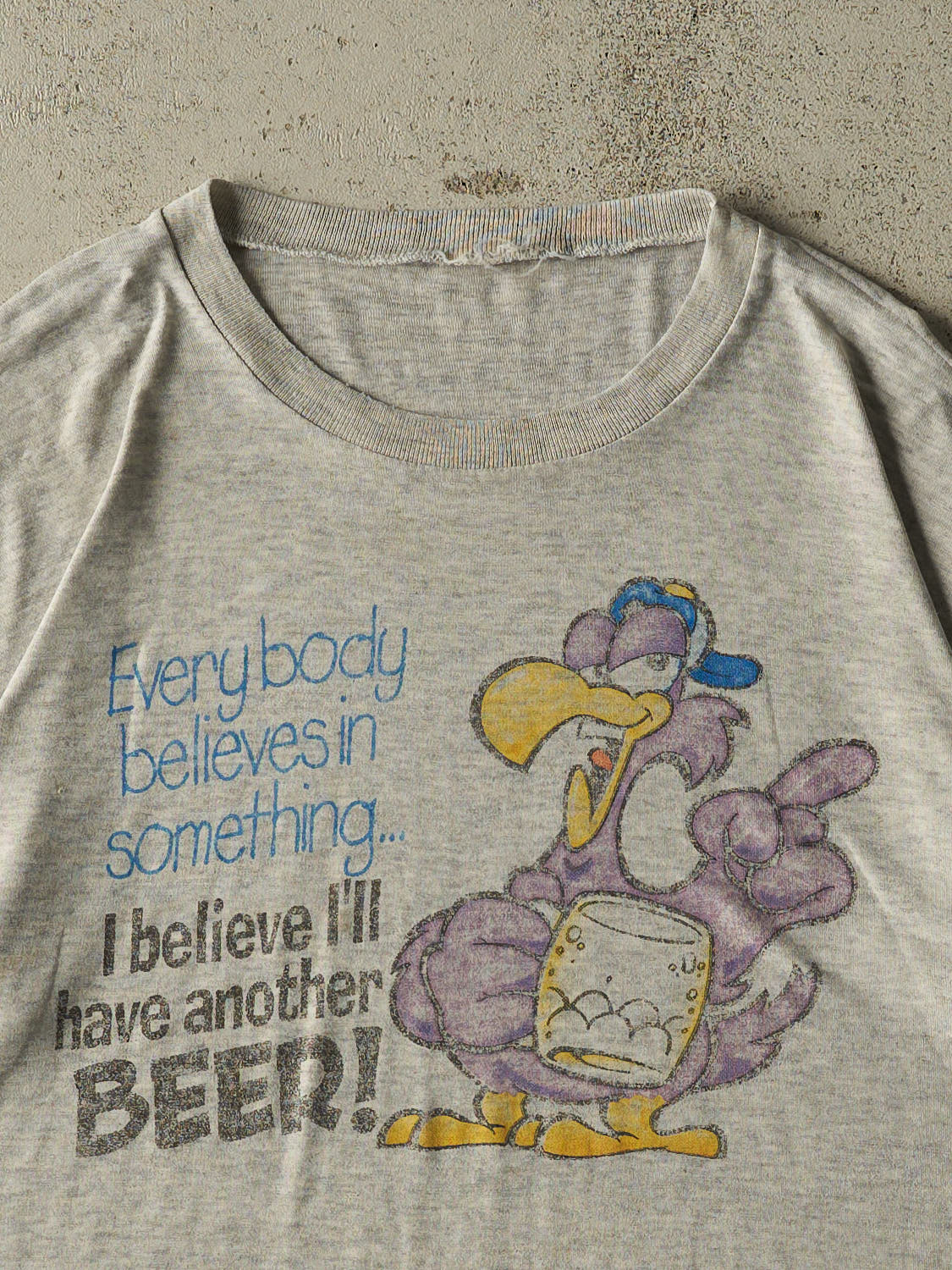 Vintage 90s Heather Grey "Everybody Believes In Something" Single Stitch Tee (XL)