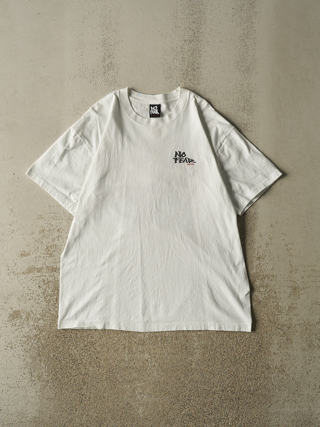 Vintage 90s White No Fear "Look At Danger and Laugh" Tee (L/XL)