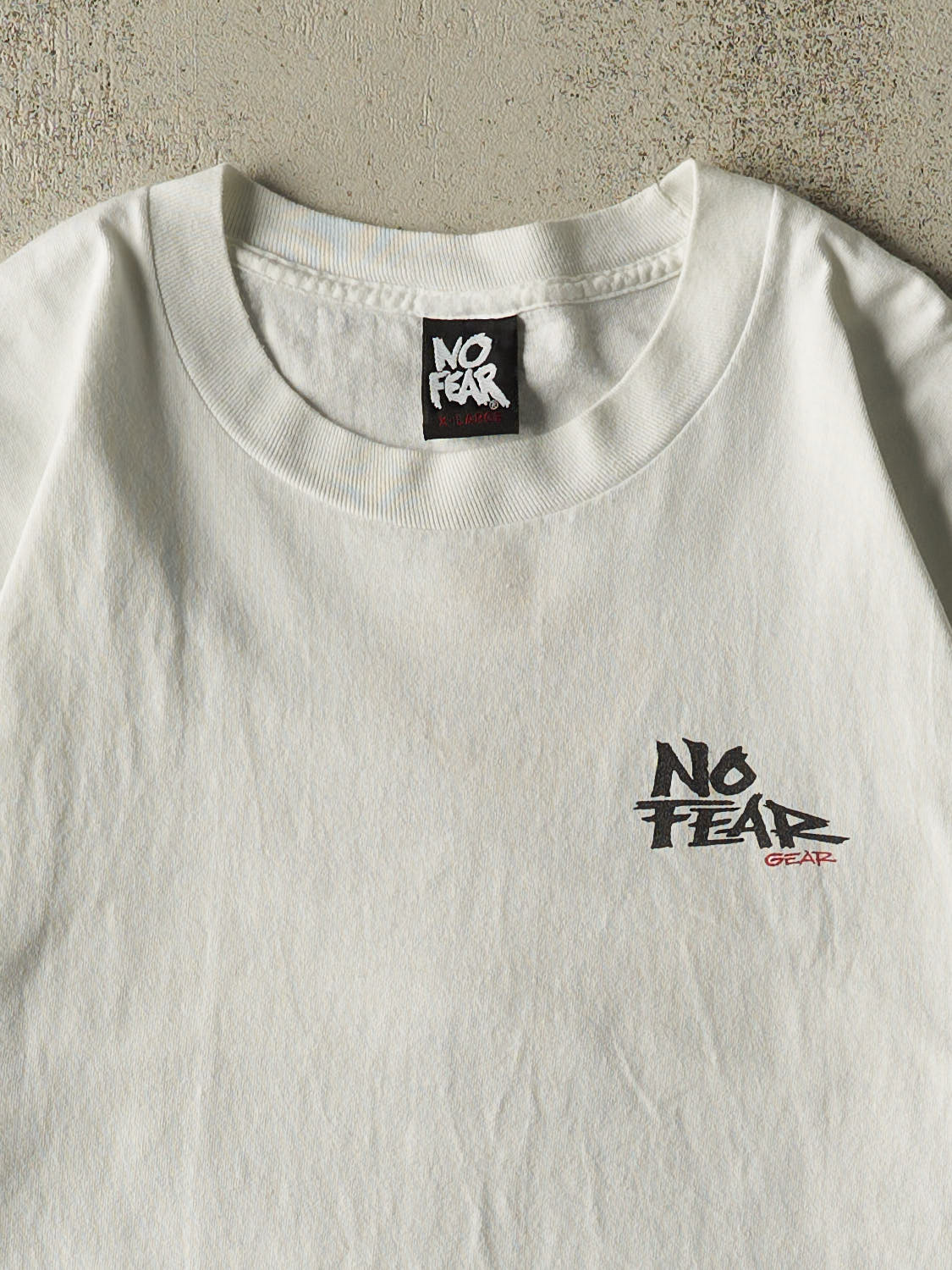 Vintage 90s White No Fear "Look At Danger and Laugh" Tee (L/XL)