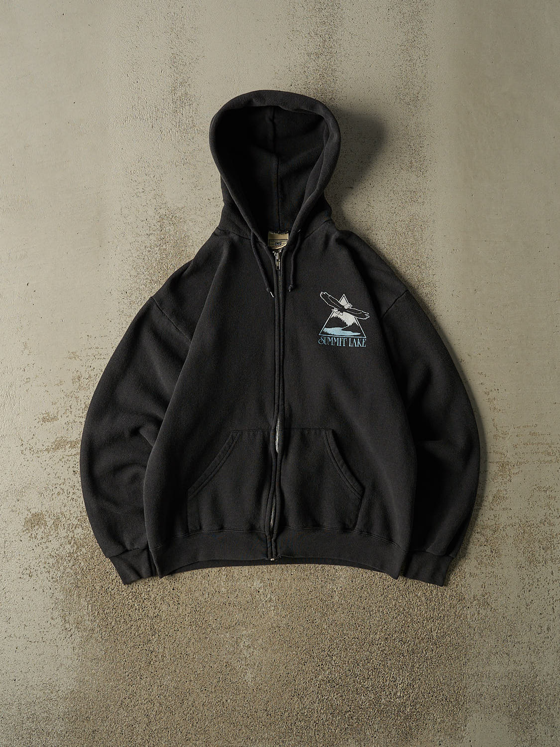 Vintage 90s Faded Black Summit Lake Zip Up Hoodie (S)