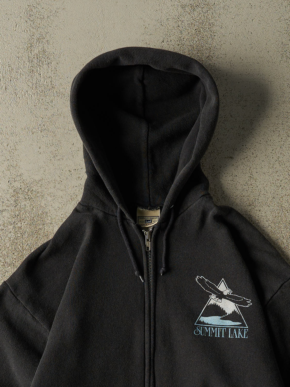 Vintage 90s Faded Black Summit Lake Zip Up Hoodie (S)