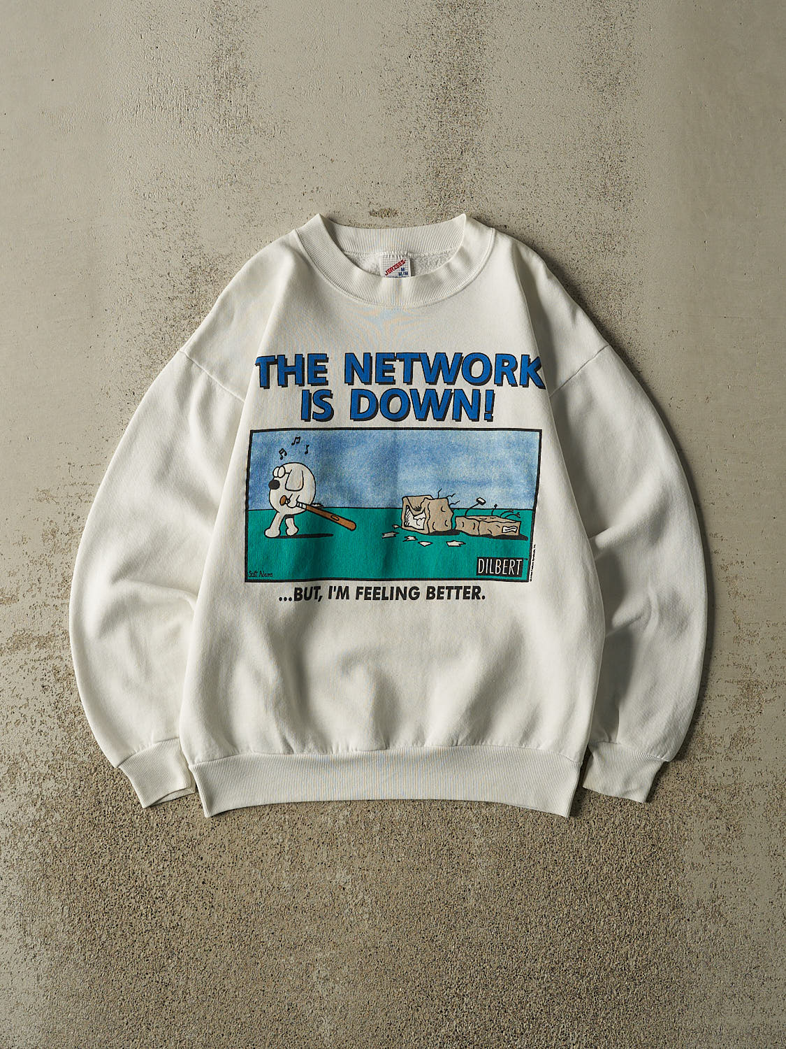 Vintage 90s White Dilbert "The Network Is Down" Crewneck (S/M)