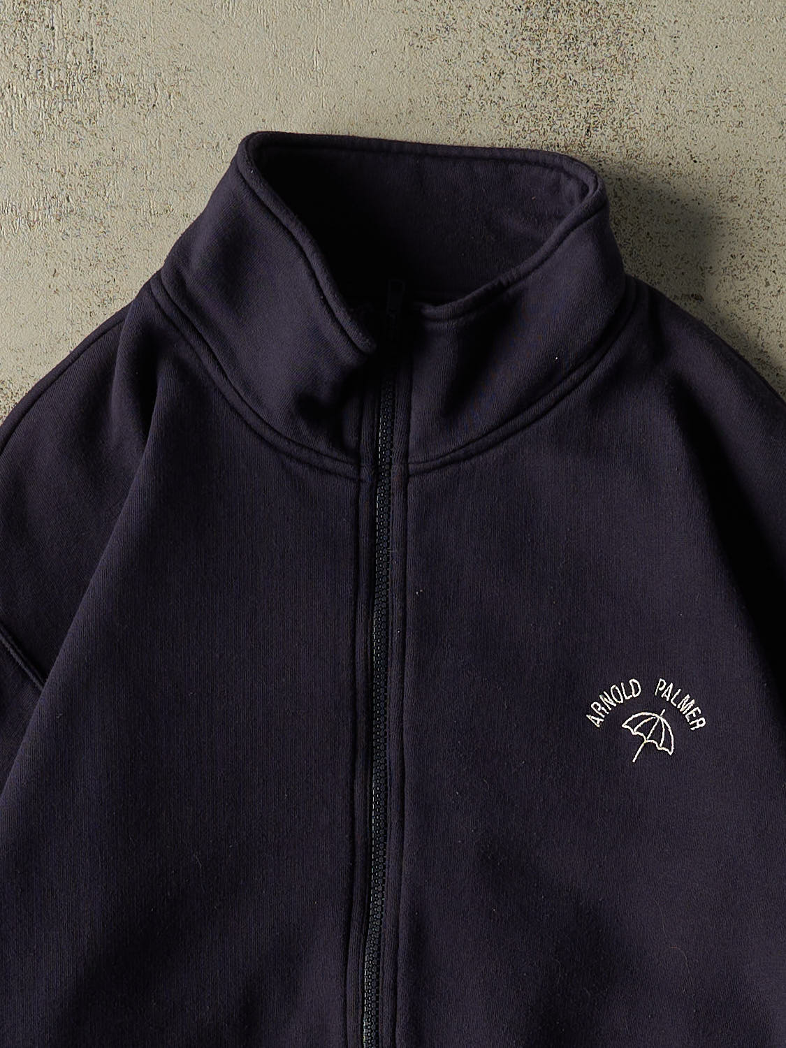 Vintage 90s Navy Blue Arnold Palmer Embroidered Zip Up Sweater (M)