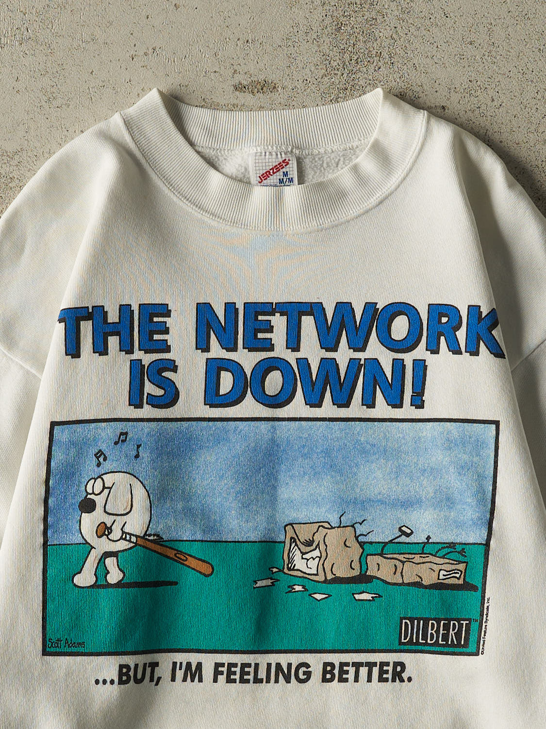 Vintage 90s White Dilbert "The Network Is Down" Crewneck (S/M)