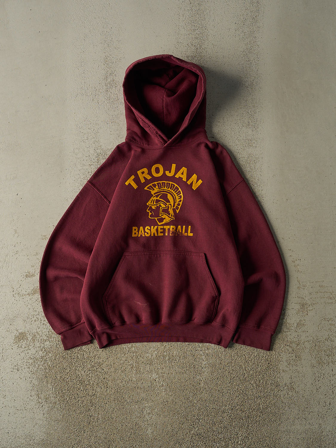 Vintage 90s Burgundy Trojan Basketball Hoodie (S/M)