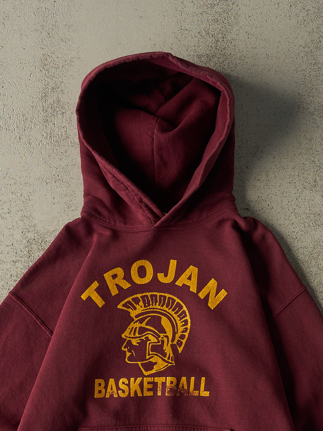 Vintage 90s Burgundy Trojan Basketball Hoodie (S/M)
