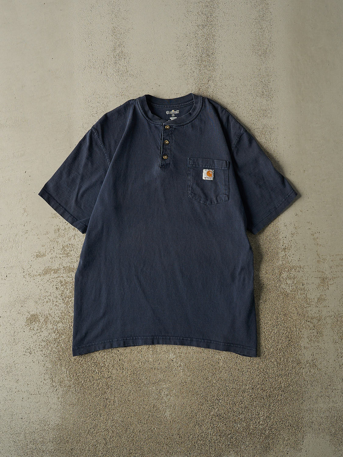 Vintage Y2K Navy Blue Carhartt Quarter Button Tee (M/L)