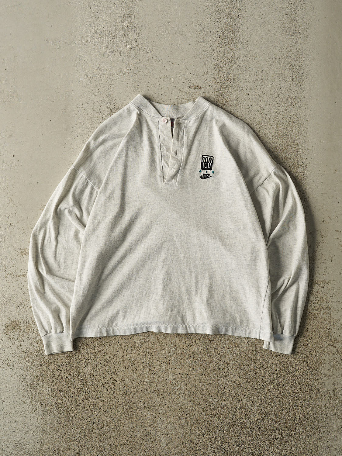 Vintage 80s Heather Grey Nike Embroidered Quarter Button Long Sleeve (S)