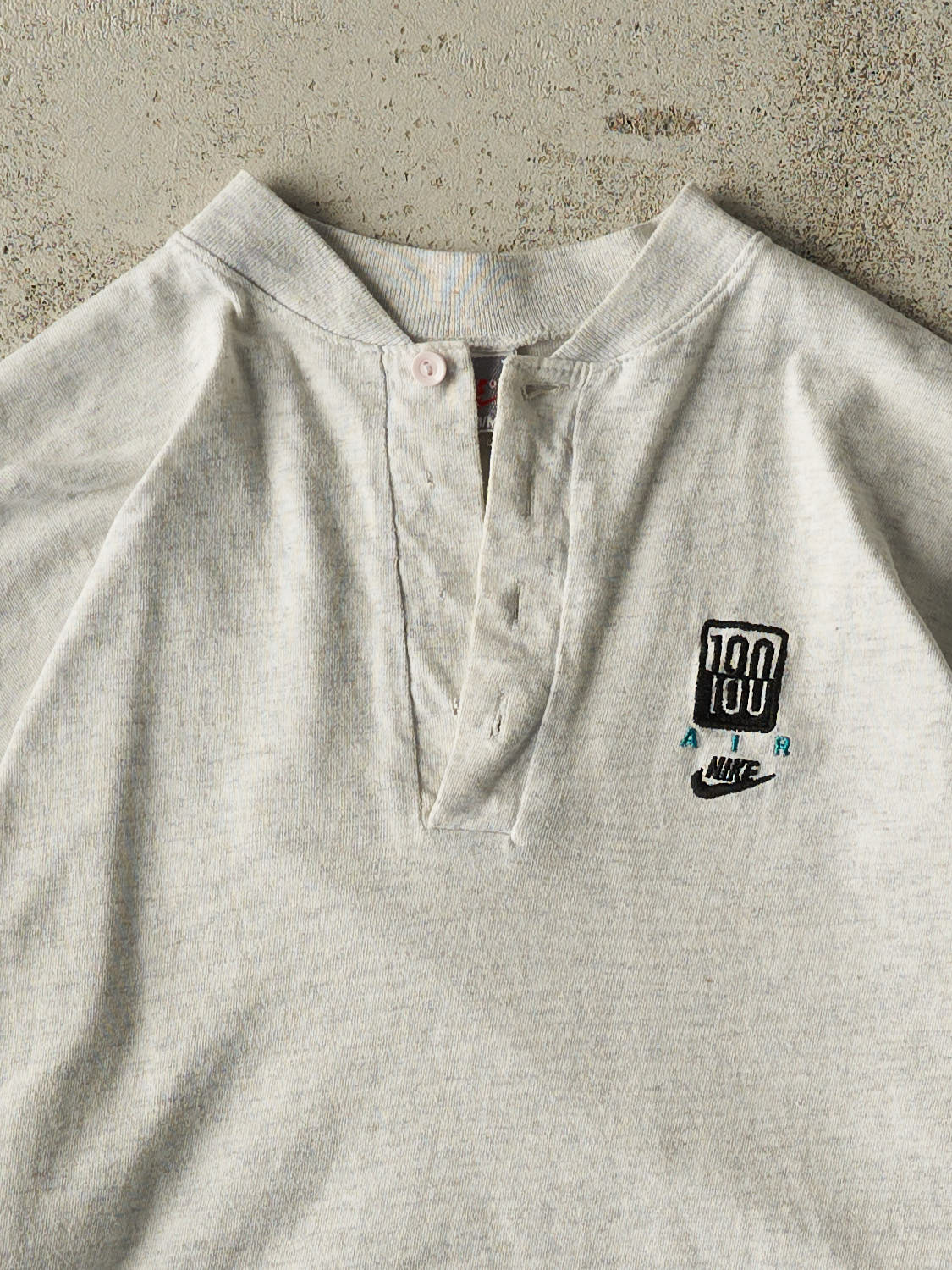 Vintage 80s Heather Grey Nike Embroidered Quarter Button Long Sleeve (S)