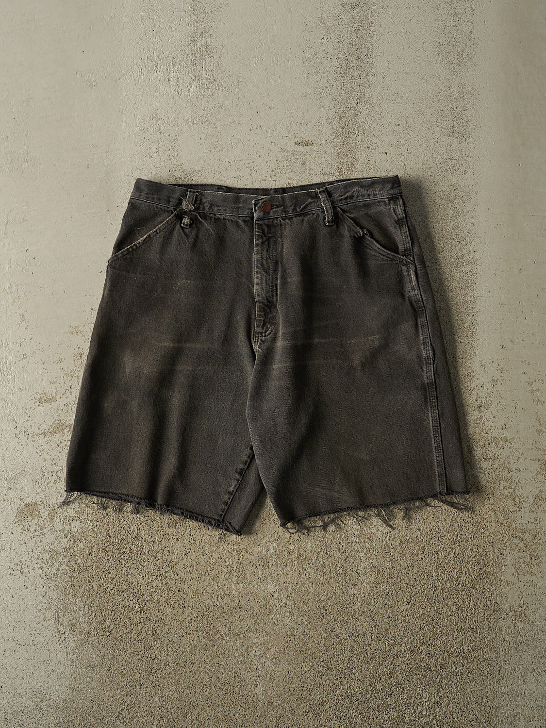 Vintage 90s Faded Black Rustler Carpenter Denim Shorts (35x10.5)