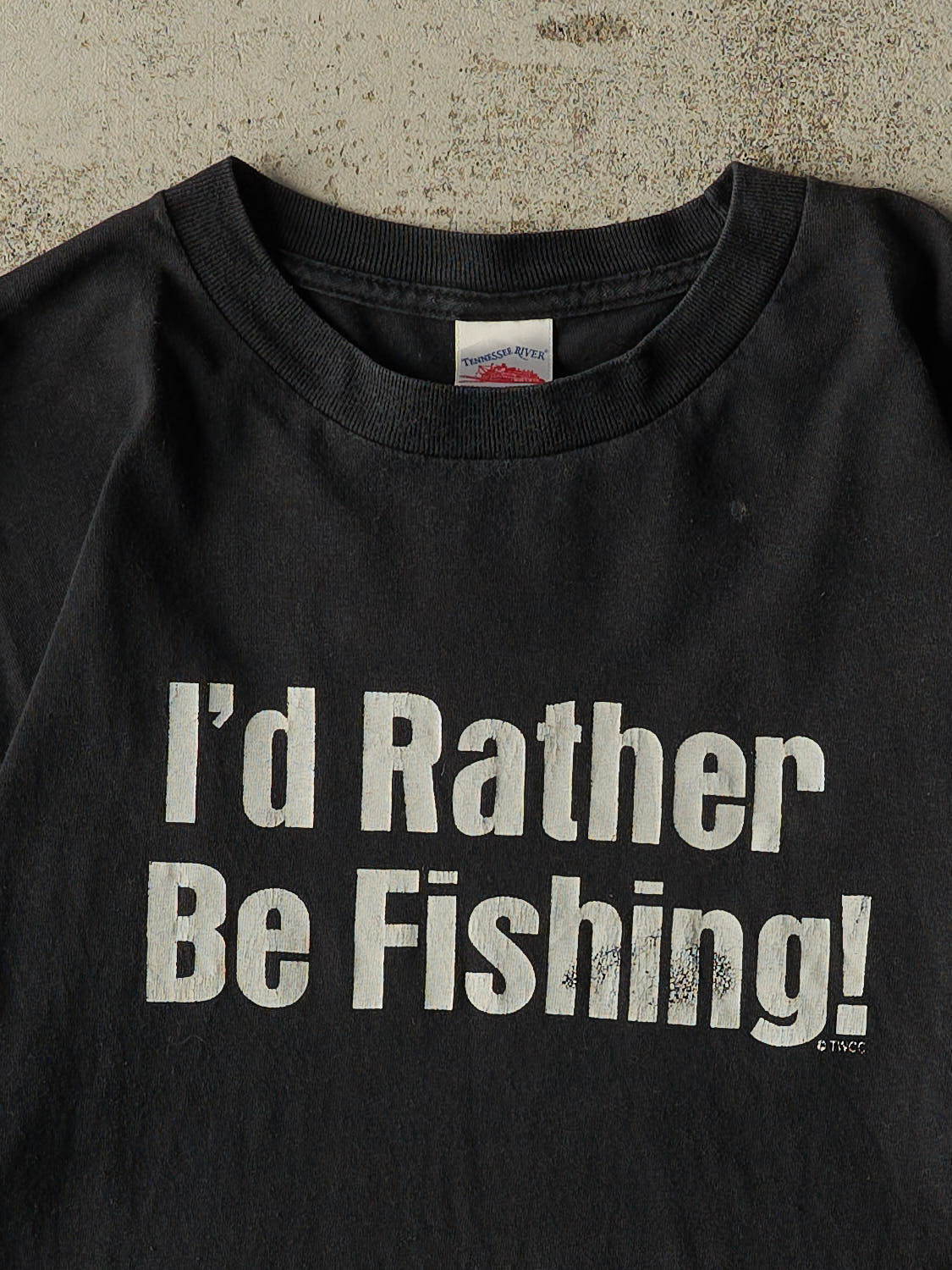 Vintage Y2K Black "Rather Be Fishing" Tee (M/L)