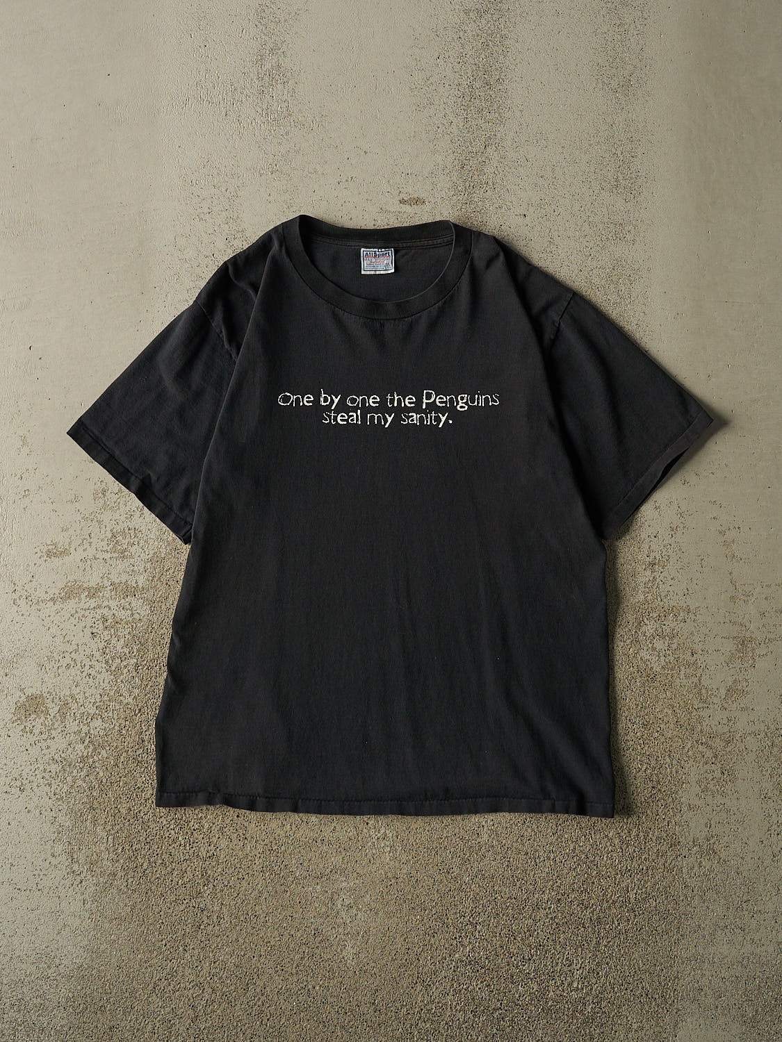 Vintage 90s Faded Black "The Penguins Steal My Sanity" Tee (L)